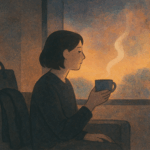 家の窓辺で一息つく人